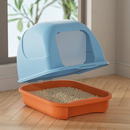 Durable Flip-Top Cat Litter Box with Odour Control & Scoop