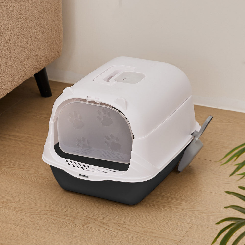 Detachable Cat Litter Box with Deodorising Compartment – Grey & White, Easy-to-Clean Design