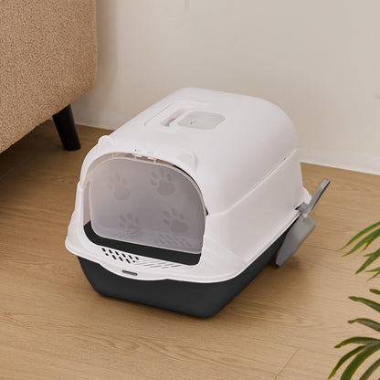 Detachable Cat Litter Box with Deodorising Compartment – Grey & White, Easy-to-Clean Design
