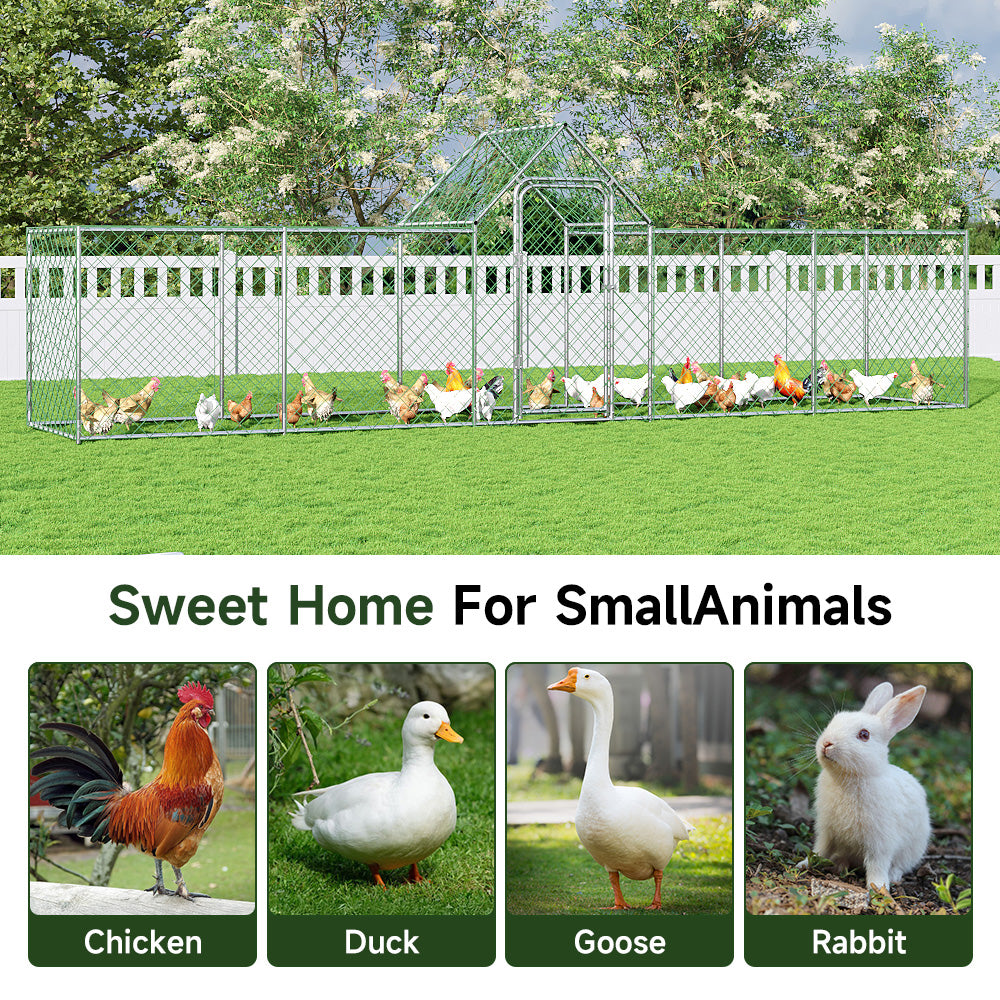 Metal Chicken Coop Run with PE Tarpaulin – Secure, Spacious Outdoor Enclosure for Poultry and Rabbits