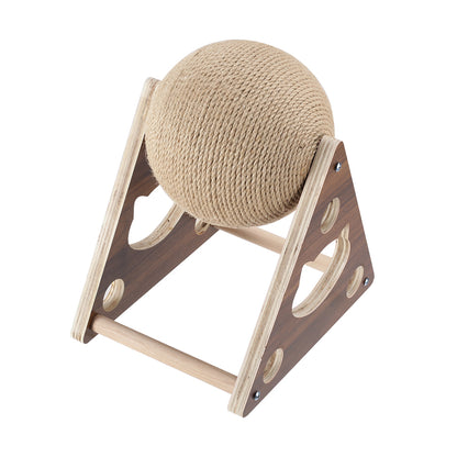 Natural Sisal Cat Scratching Ball – 360° Rotating Toy with Stable Wooden Frame