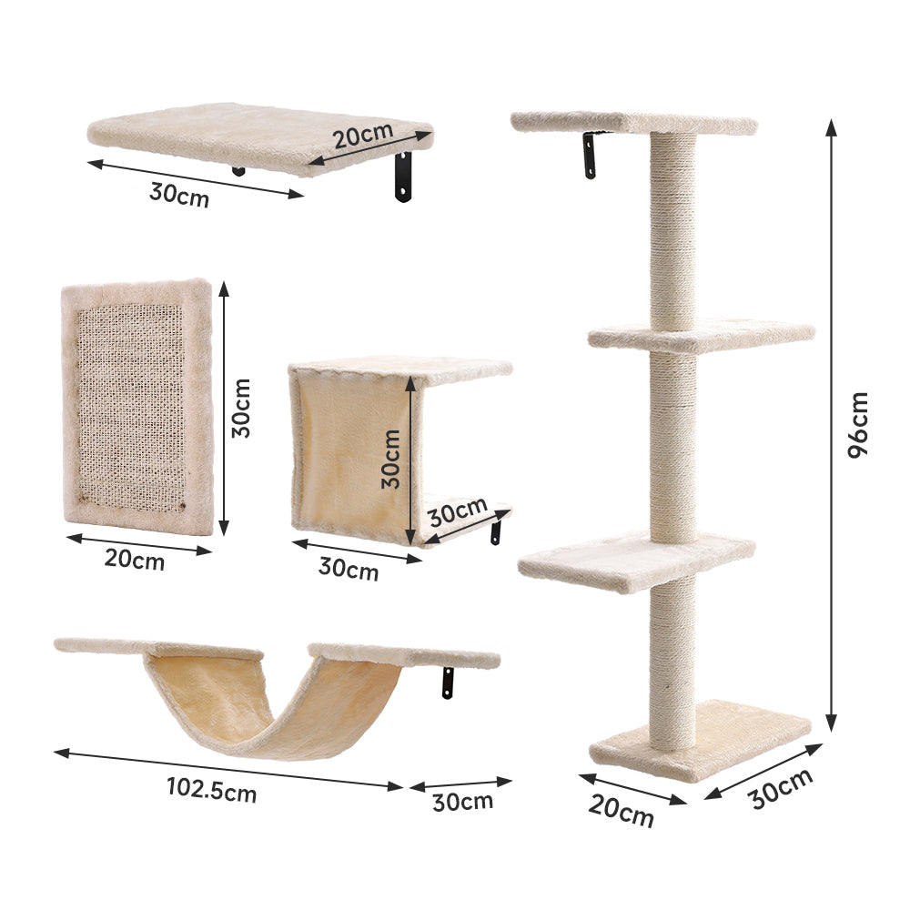 Cat Tree Set with Hammock, Jumping Platforms, and Sisal Scratching Post