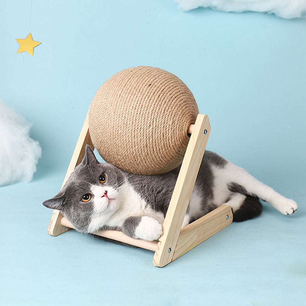 Cat Scratching Ball – Natural Sisal Interactive Toy with Solid Wood Base