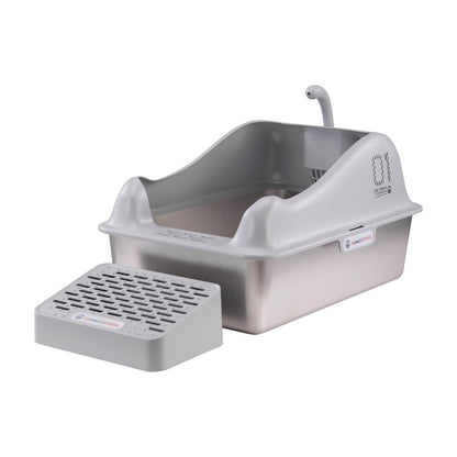 Large Stainless Steel Cat Litter Box with Removable Filter and Anti-Slip Base