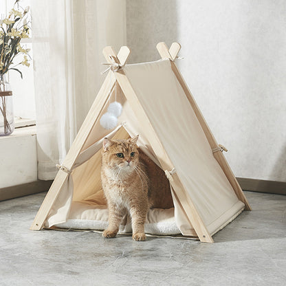 Pet Tent Teepee – Cozy Retreat with Thick Cushion & Sturdy Pine Frame