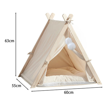 Pet Tent Teepee – Cozy Retreat with Thick Cushion & Sturdy Pine Frame