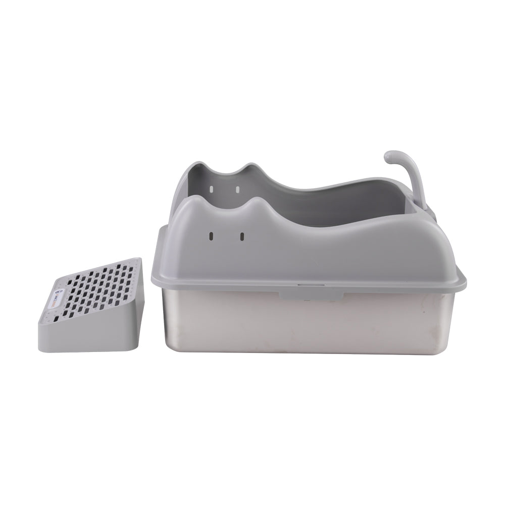 Large Stainless Steel Cat Litter Box with Removable Filter Board and Anti-Slip Base