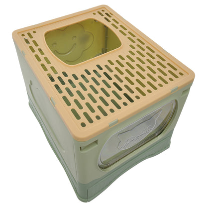 Foldable Top-Entry Cat Litter Box with Drawer and Scoop – Enclosed, Splash-Proof & Odor-Resistant Design