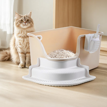 Open Top Cat Litter Box with Staircase – Spacious, Easy Access, and Effortless Cleaning