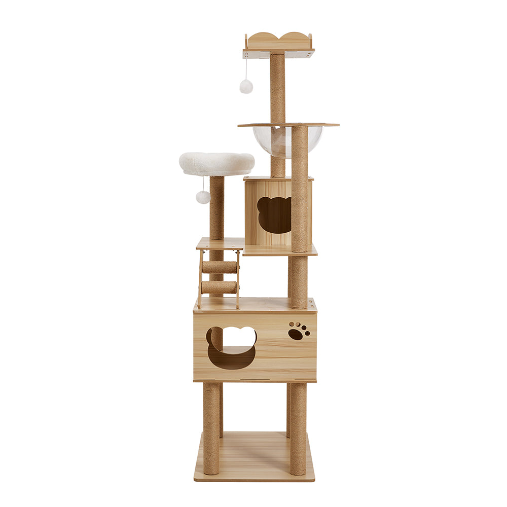 Cat Tree with Perches, Condo & Acrylic Capsule – Sturdy MDF Structure with Hemp Rope Posts – Ideal for Active Cats