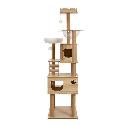 Cat Tree with Perches, Condo & Acrylic Capsule – Sturdy MDF Structure with Hemp Rope Posts – Ideal for Active Cats