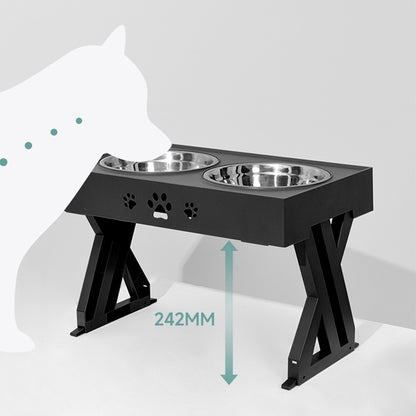 Adjustable Elevated Dog Feeder with 2 Stainless Steel Bowls – Foldable Raised Stand for Food & Water