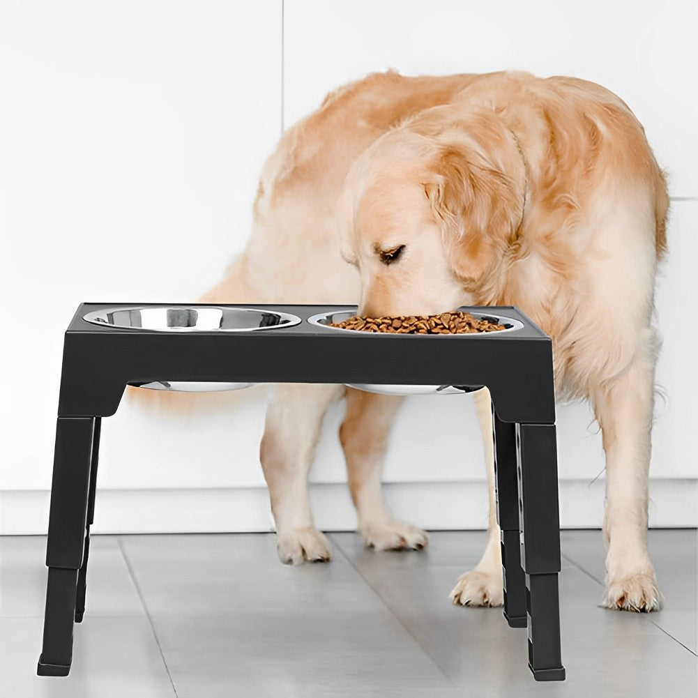 Adjustable Elevated Pet Feeder with 2 Stainless Steel Bowls – Noise-Free, Foldable Design