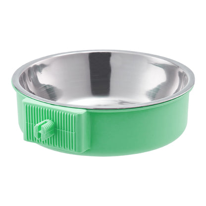 Two-in-One Stainless Steel & Plastic Cage Hanging Pet Feeder – Green, For Cats and Dogs