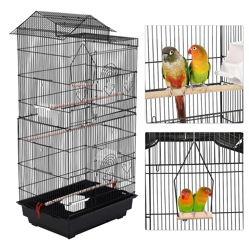 Large Metal Bird Cage with Swing, Perches, and Feeding Stations – Ideal for Small to Medium Pet Birds