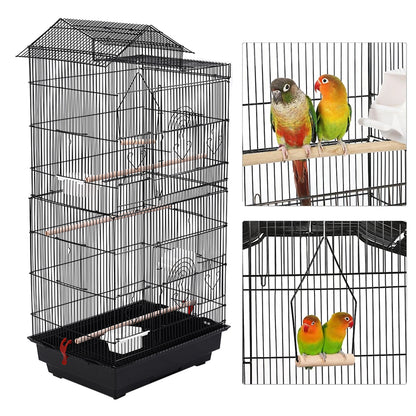 Large Metal Bird Cage with Swing, Perches, and Feeding Stations – Ideal for Small to Medium Pet Birds