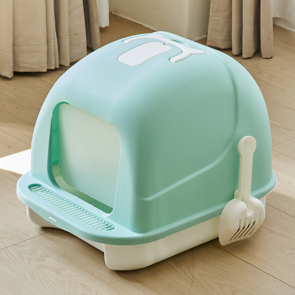 Durable Flip-Top Cat Litter Box with Odour Control & Scoop
