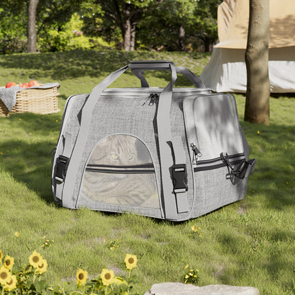 Grey Oxford Pet Travel Carrier – Soft-Sided, Foldable & Breathable Design