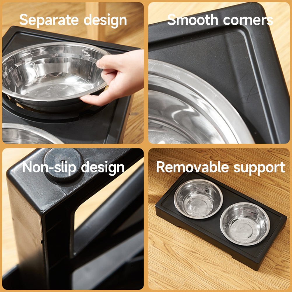 Height Adjustable Pet Bowl Stand with 2 Stainless Steel Bowls – Portable, Hygienic, Non-Slip Design