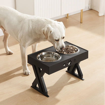 Adjustable Elevated Dog Feeder with 2 Stainless Steel Bowls – Foldable Raised Stand for Food & Water