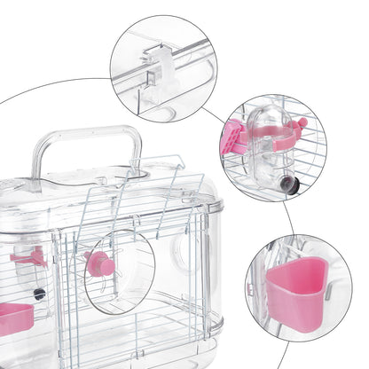 Double-Layer Transparent Hamster Cage with Hidden Handle and Tunnel