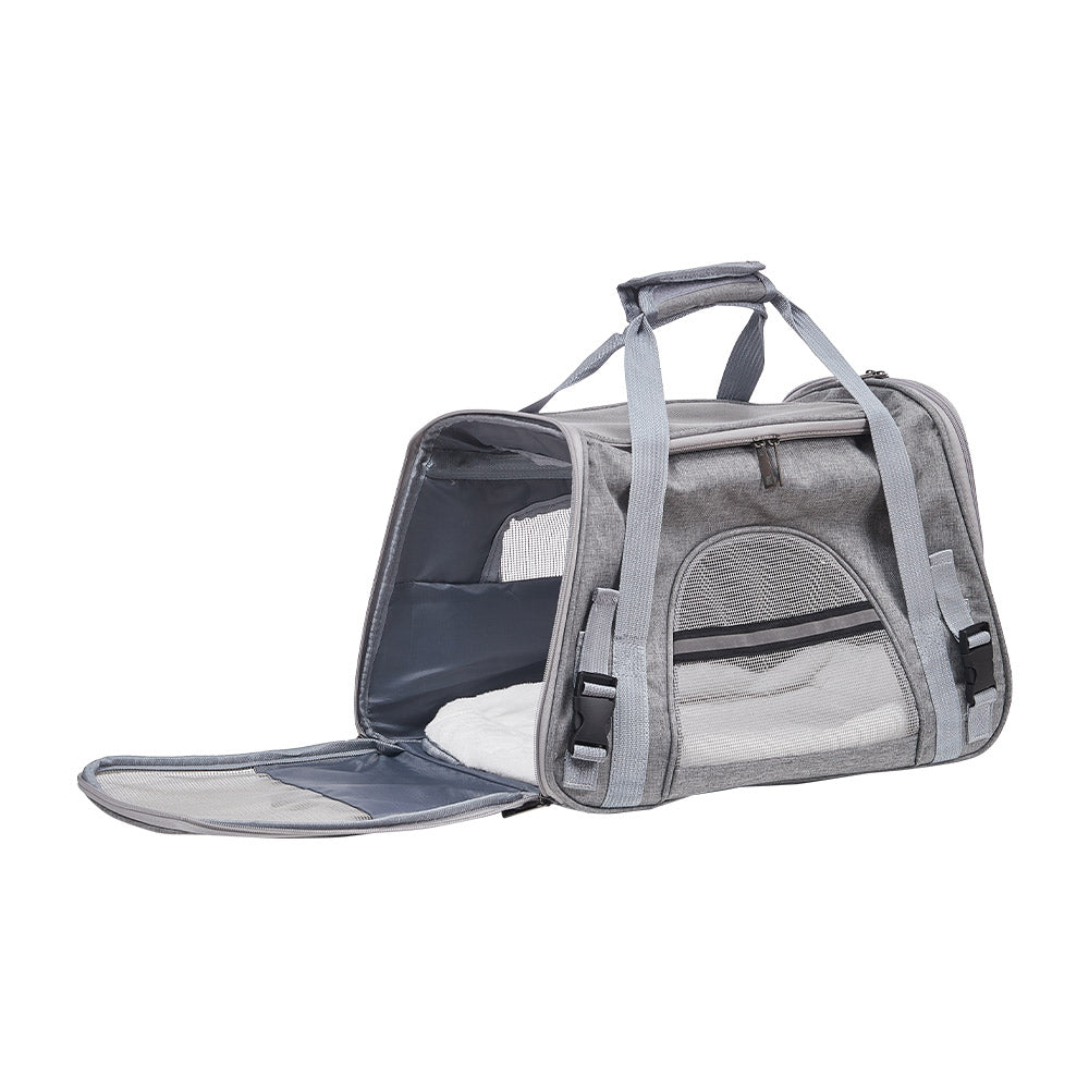 Grey Oxford Pet Travel Carrier – Soft-Sided, Foldable & Breathable Design