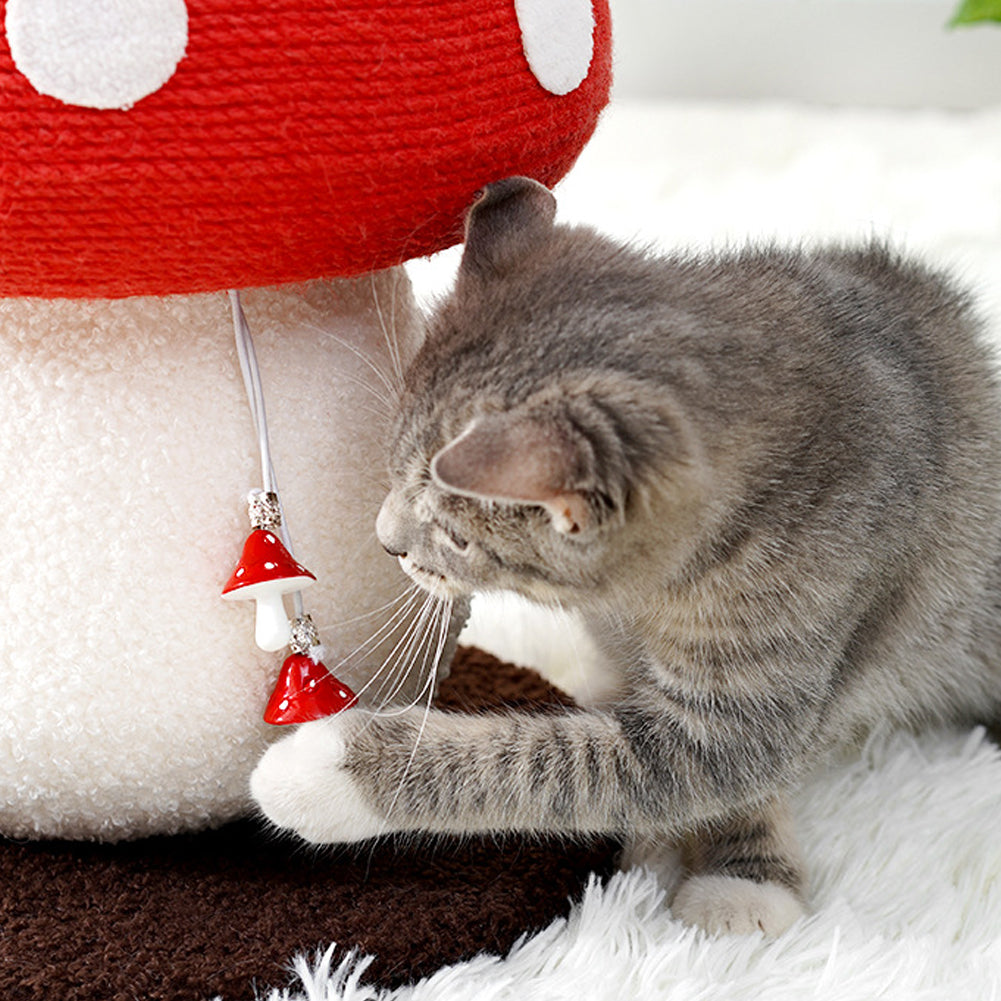 Sisal Mushroom Cat Scratching Post – Freestanding Claw Sharpener with Plush Base and Hanging Toys