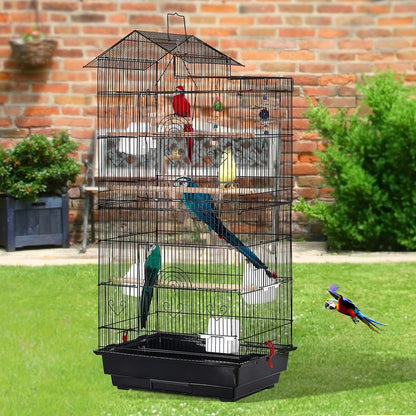 Large Metal Bird Cage with Swing, Perches, and Feeding Stations – Ideal for Small to Medium Pet Birds
