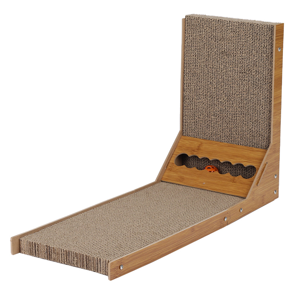 L-Shaped Corrugated Cat Scratcher with Toys – Space-Saving, Durable, and Cat-Friendly Design