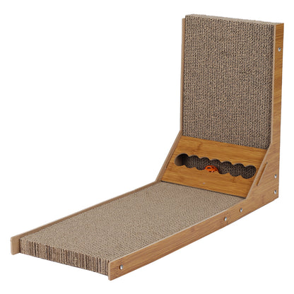 L-Shaped Corrugated Cat Scratcher with Toys – Space-Saving, Durable, and Cat-Friendly Design