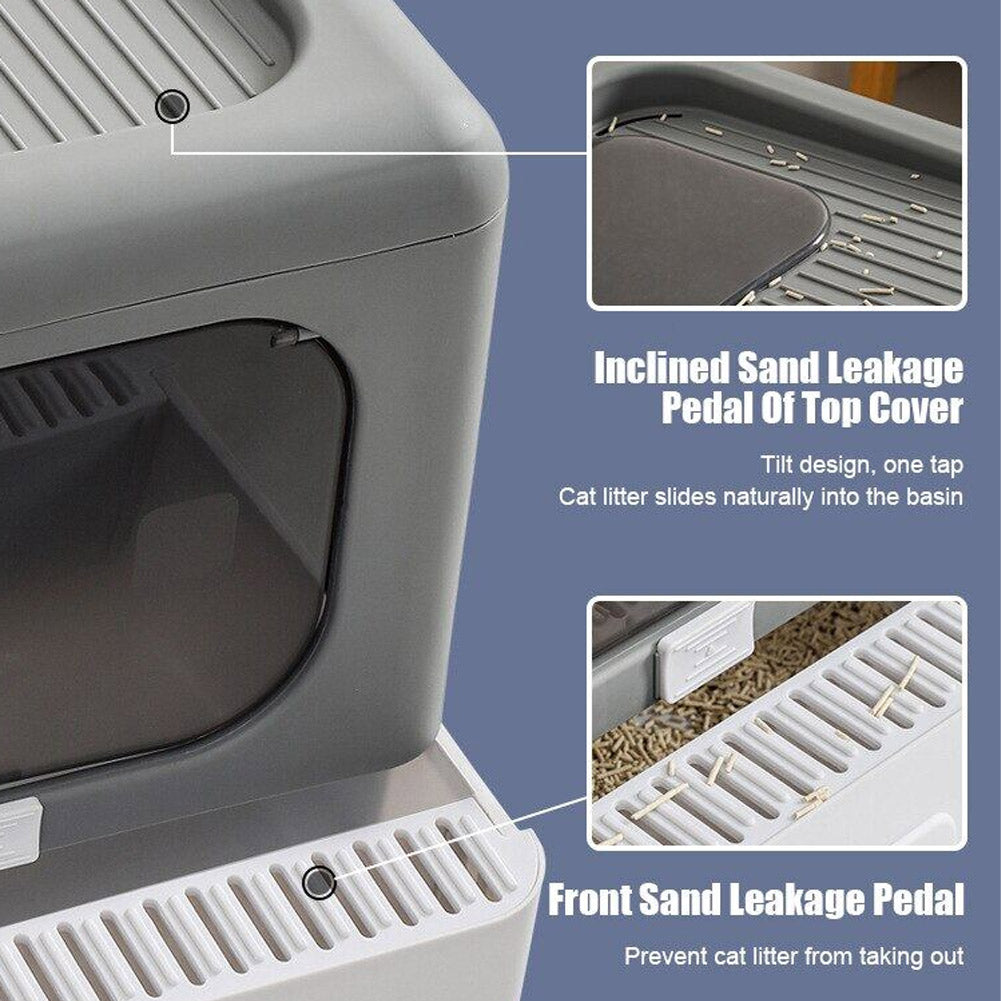 Fully Enclosed Cat Litter Box – Double Door, Easy Clean Design in Grey