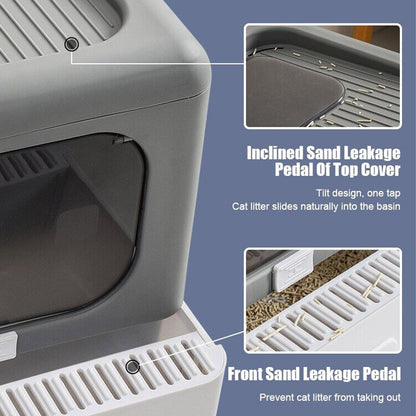 Fully Enclosed Cat Litter Box – Double Door, Easy Clean Design in Grey