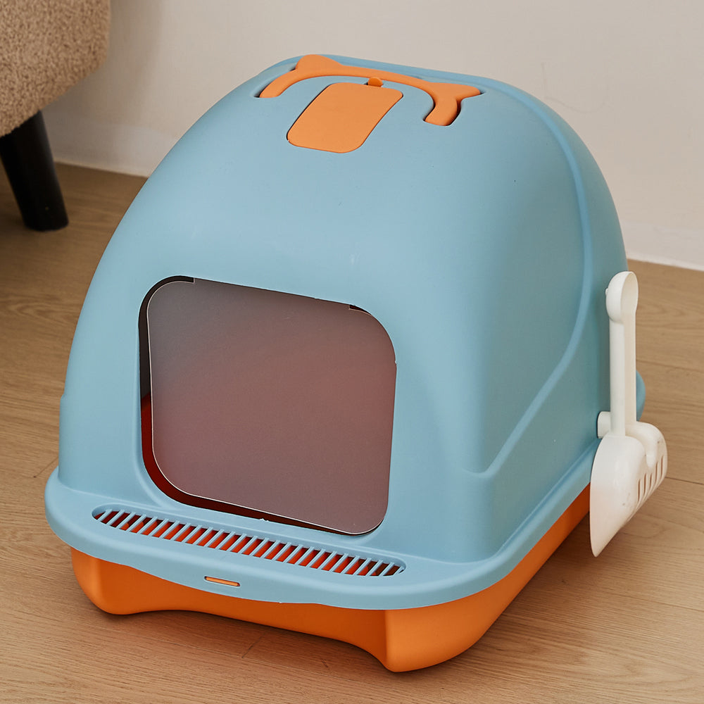 Durable Flip-Top Cat Litter Box with Odour Control & Scoop