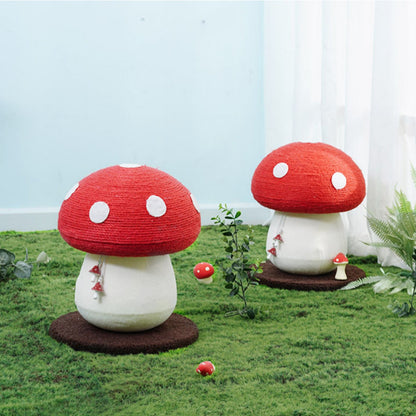 Sisal Mushroom Cat Scratching Post – Freestanding Claw Sharpener with Plush Base and Hanging Toys