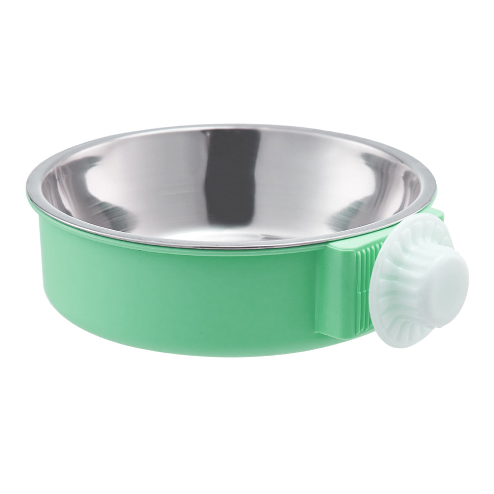 Two-in-One Stainless Steel & Plastic Cage Hanging Pet Feeder – Green, For Cats and Dogs