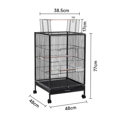 Open-Top Metal Bird Cage with Casters and Dual Feeding Doors