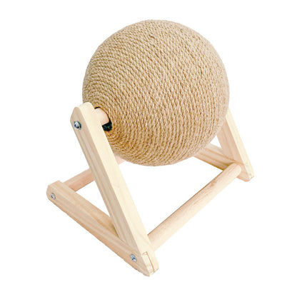 Cat Scratching Ball – Natural Sisal Interactive Toy with Solid Wood Base