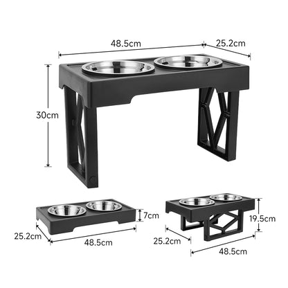 Height Adjustable Pet Bowl Stand with 2 Stainless Steel Bowls – Portable, Hygienic, Non-Slip Design