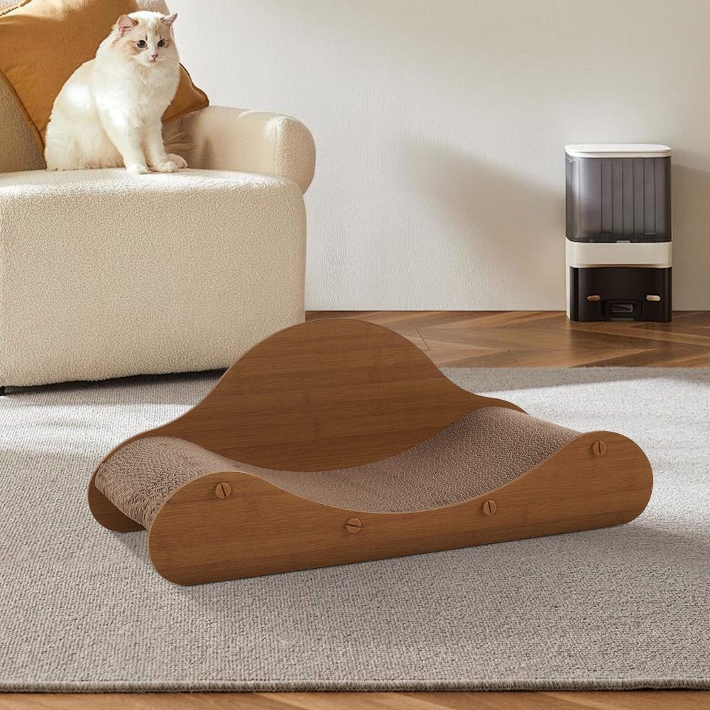 Extra-Large Corrugated Cat Scratcher and Lounger – Curved Resting Bed for Indoor Cats