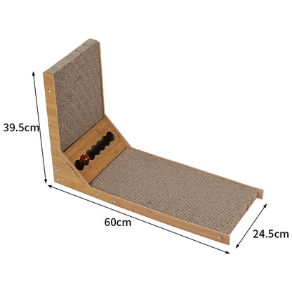 L-Shaped Corrugated Cat Scratcher with Toys – Space-Saving, Durable, and Cat-Friendly Design