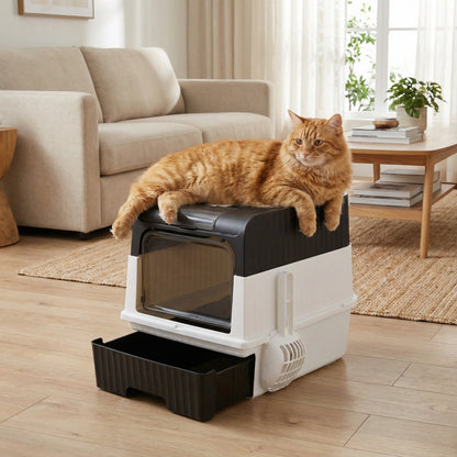 Large Enclosed Cat Litter Box – Foldable Design with UVC Sterilization and Odour Control