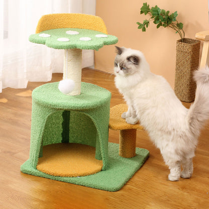 Plush Cat Tree with Sisal Scratching Post, Cozy Hideaway, and Hanging Toy – Space-Saving Activity Center