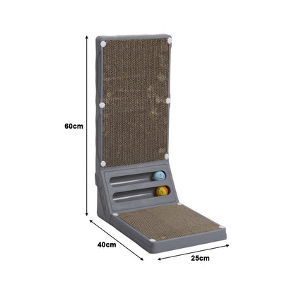 L-Shaped Corrugated Cat Scratcher with Rolling Ball Toys – Wall-Fit Design for Claw Care & Play