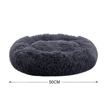 Calming Donut Plush Pet Bed – Ultra-Soft Round Nest with Raised Rim and Anti-Slip Base