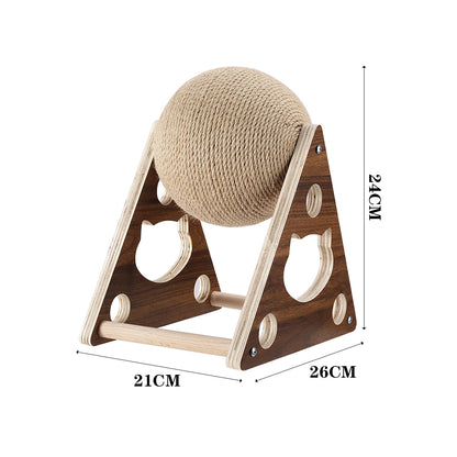 Natural Sisal Cat Scratching Ball – 360° Rotating Toy with Stable Wooden Frame