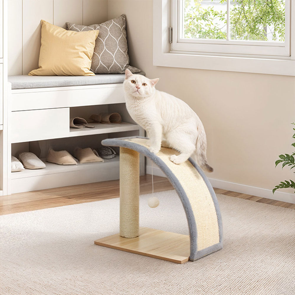 Slope-Design Sisal Cat Scratching Post with Hanging Ball and Back Scratcher