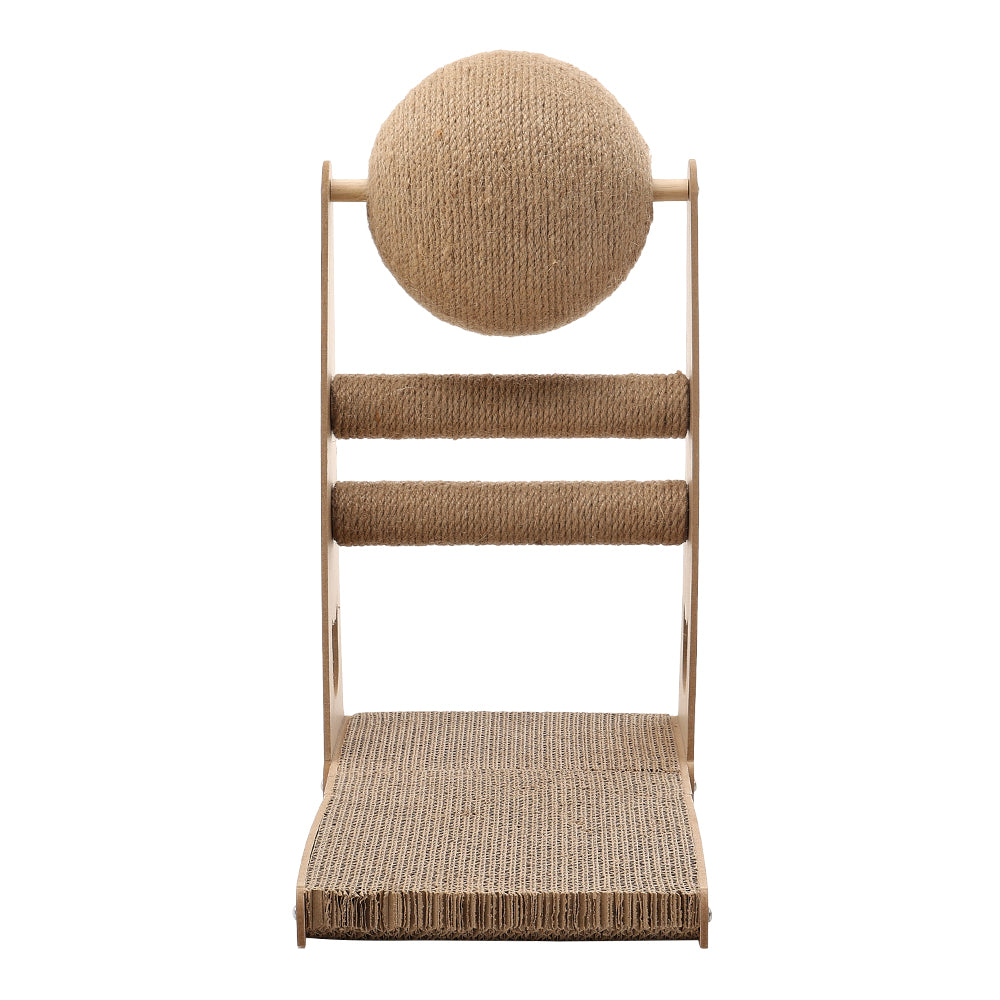 L-Shaped Cat Scratcher with Interactive Sisal Ball for Indoor Play and Climbing
