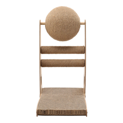 L-Shaped Cat Scratcher with Interactive Sisal Ball for Indoor Play and Climbing