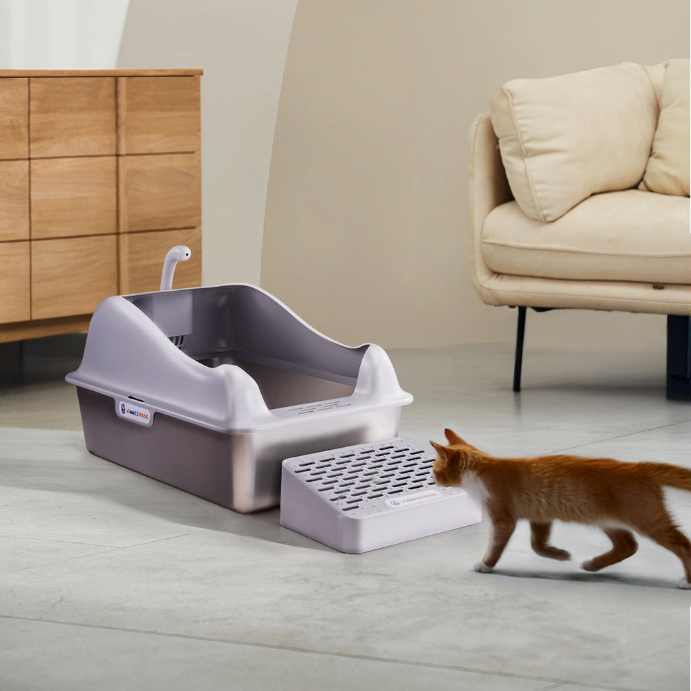 Large Stainless Steel Cat Litter Box with Removable Filter and Anti-Slip Base