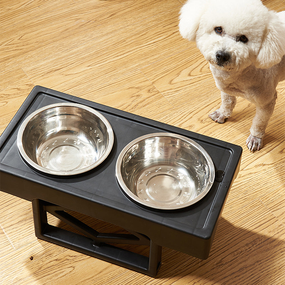 Height Adjustable Pet Bowl Stand with 2 Stainless Steel Bowls – Portable, Hygienic, Non-Slip Design